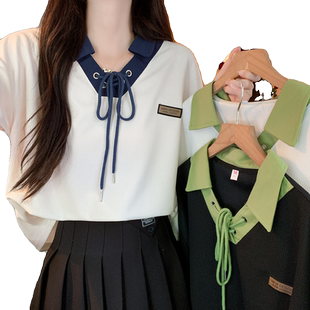 夏季2026新款polo领宽松正肩t恤女短袖小众设计感小个子短款上衣