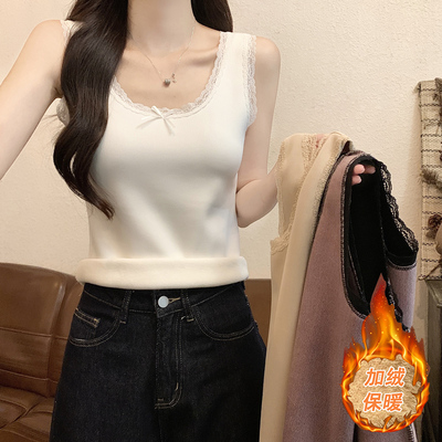 蕾丝内搭吊带背心女秋冬季加厚加绒保暖发热设计感小众上衣打底衫