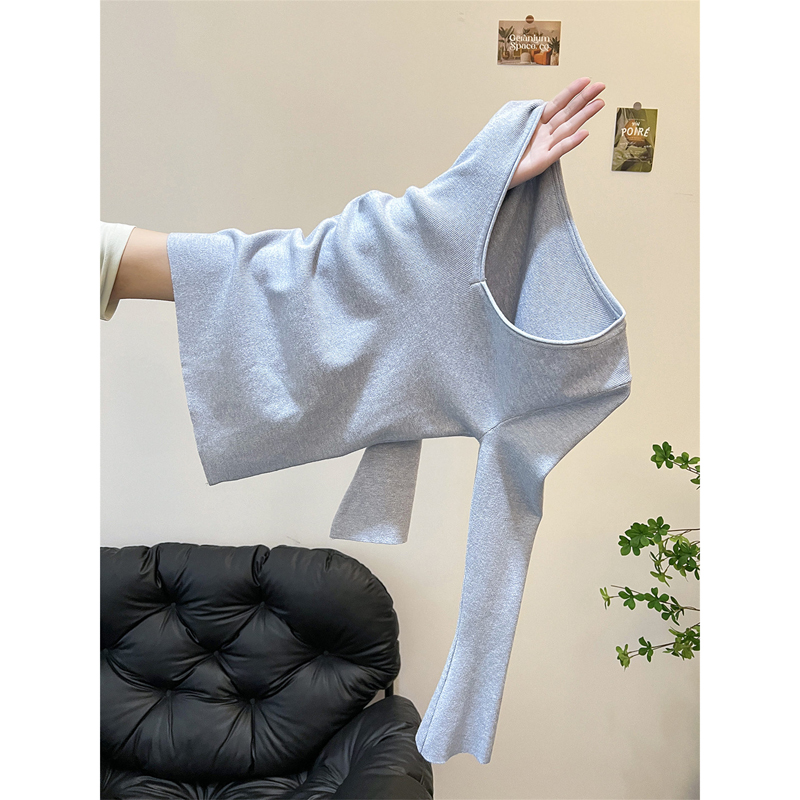 春秋冬法式气质v领修身显瘦长袖打底针织衫上衣喇叭袖毛衣女内搭