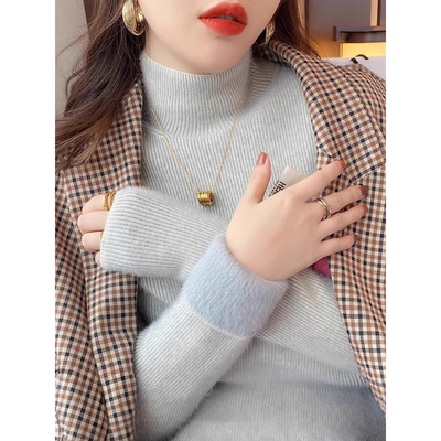 加厚一体绒毛衣女内搭秋冬季洋气可外穿半高领长袖打底针织衫上衣