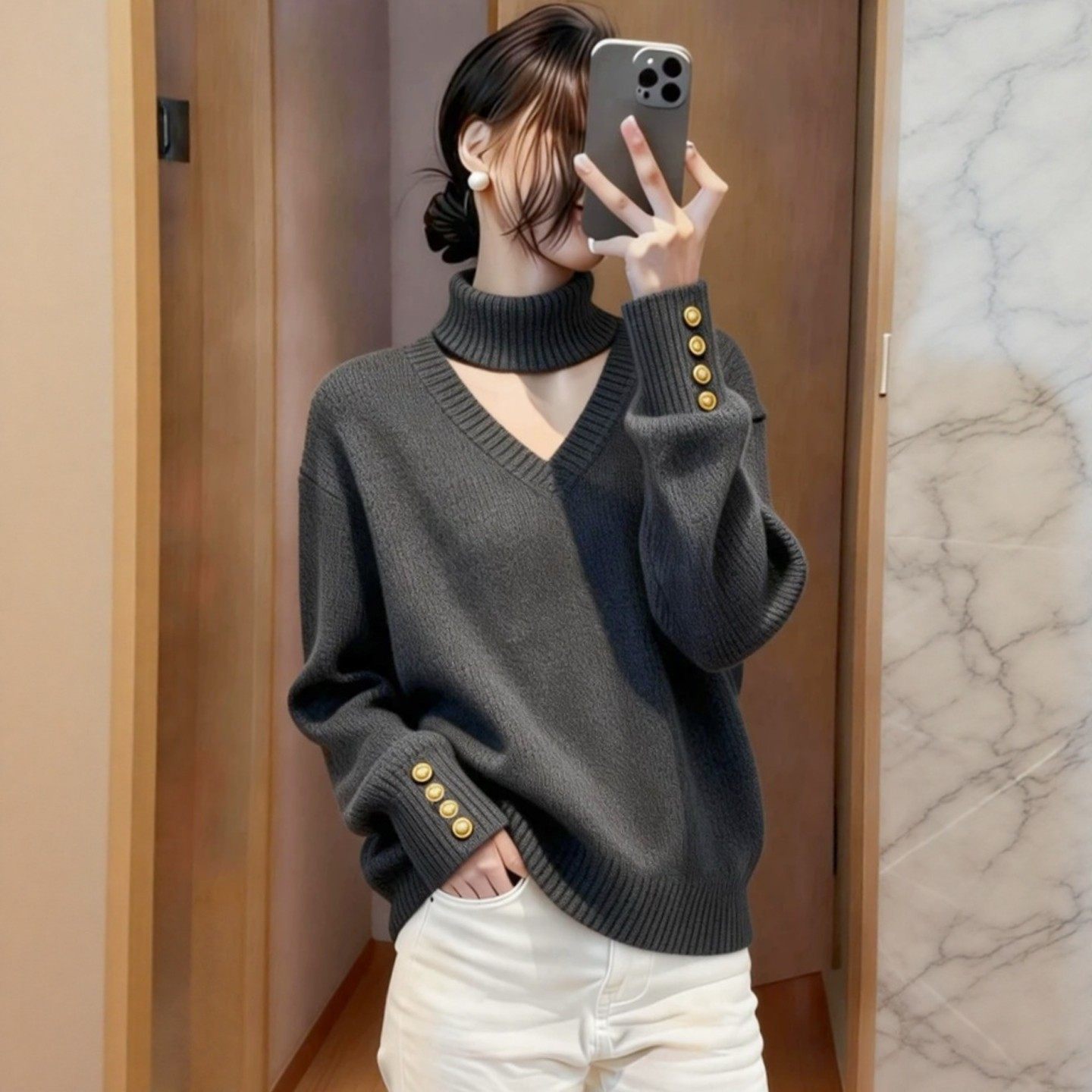 韩系秋冬宽松慵懒风内搭打底针织衫高级感外穿镂空v领挂脖毛衣女,女装/女士精品,毛针织衫,淘宝优惠券,粉丝福利购,淘宝优惠卷