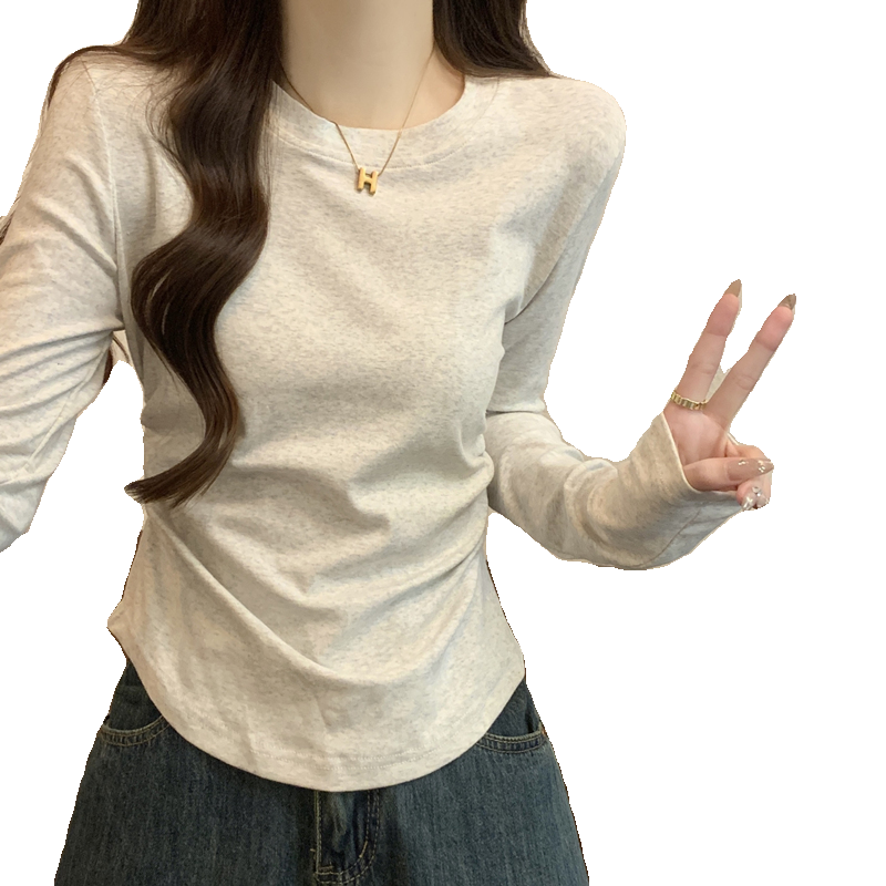 春秋冬薄款修身收腰t恤女长袖显瘦短款小个子圆领内搭打底衫上衣