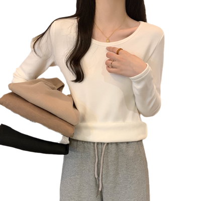 秋冬季加绒加厚t恤女长袖打底衫