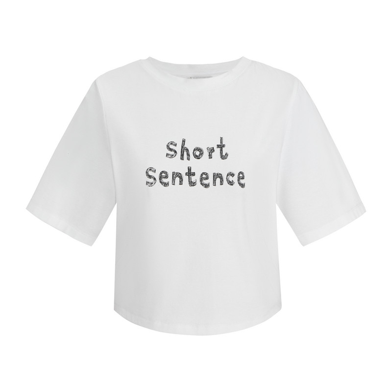 SHORT SENTENCE 24 봄 여름 신인 디자이너 핸드페인팅 로고 와이드 어깨 허리 반팔 티셔츠