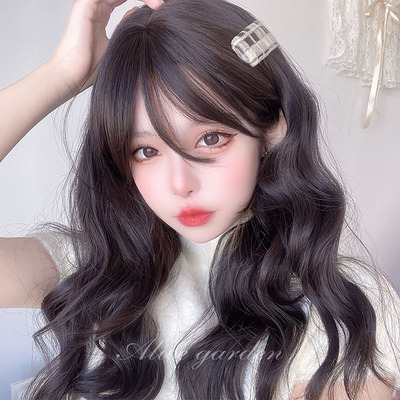 taobao agent Curly wig, lifelike bangs with hair parting, helmet, internet celebrity, Lolita style