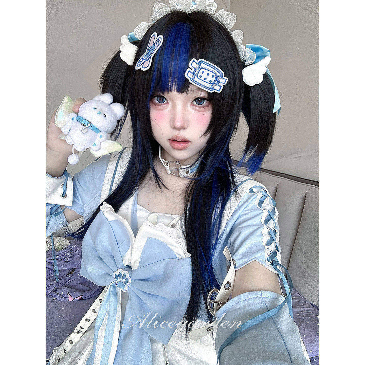 AG假发女长发网红Lolita『夜骸澪』辣妹亚裔风挑染抓夹直发jk头套