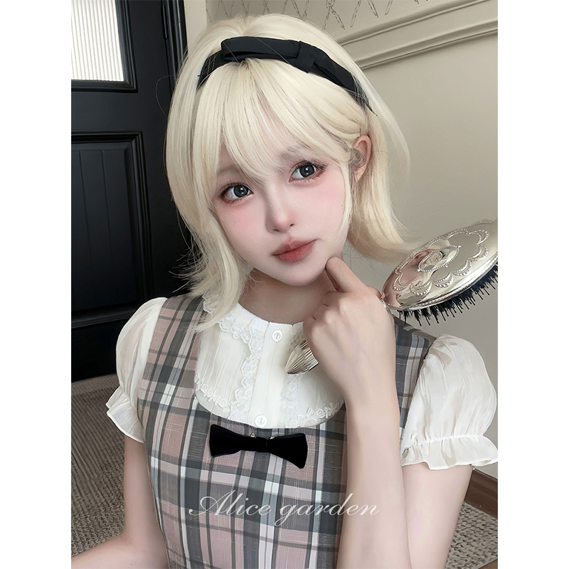 金色时尚氛围感短发jk全头套