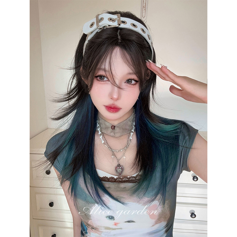 气质狼尾鲻鱼头中长发jk头套