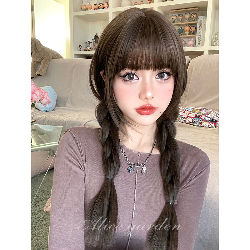 AG假发女长发网红日系圆脸仿真长直发自然齐刘海日常lolita全头套