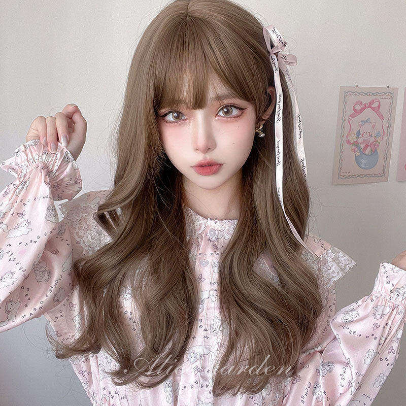 假发女长发网红lolita长卷发自然齐刘海逼真头皮时尚jk全头套假发