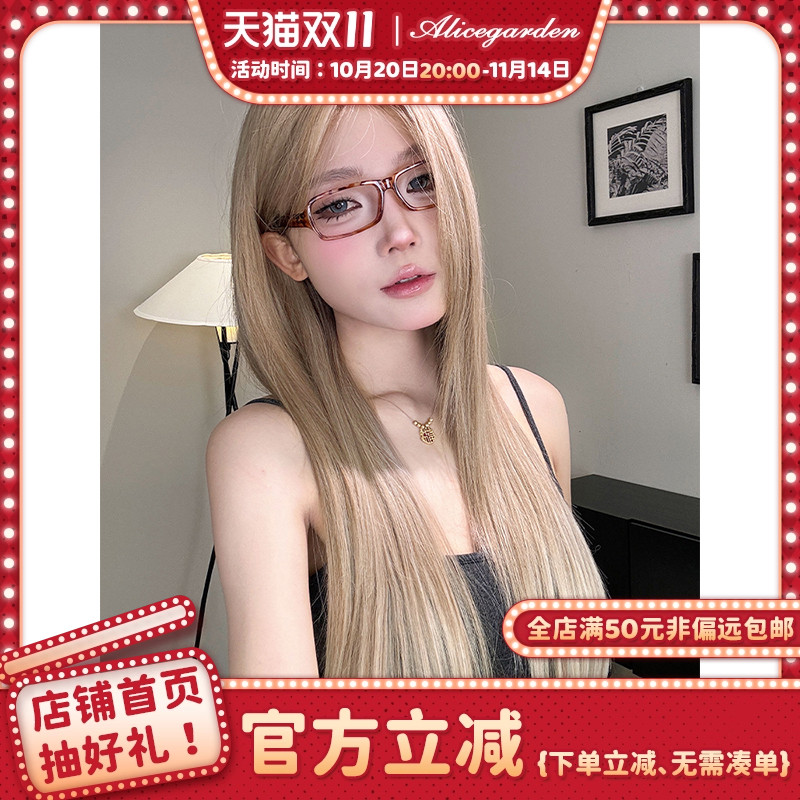 AG假发女长发网红Lolita『茶叶奈子』亚裔渐变前额蕾丝直发jk头套