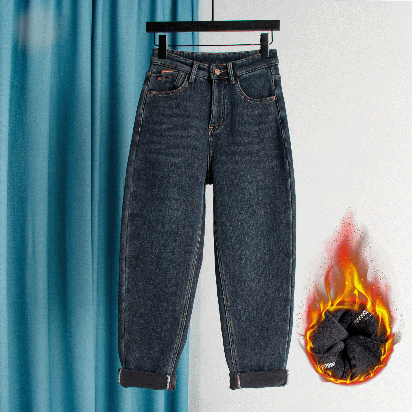 哈伦牛仔裤女款高腰显瘦宽松加厚加绒梨形身材2025新款老爹裤萝卜