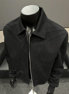 美式街头红色内里重磅水洗帆布棉翻领外套男cleanfit短款解构夹克