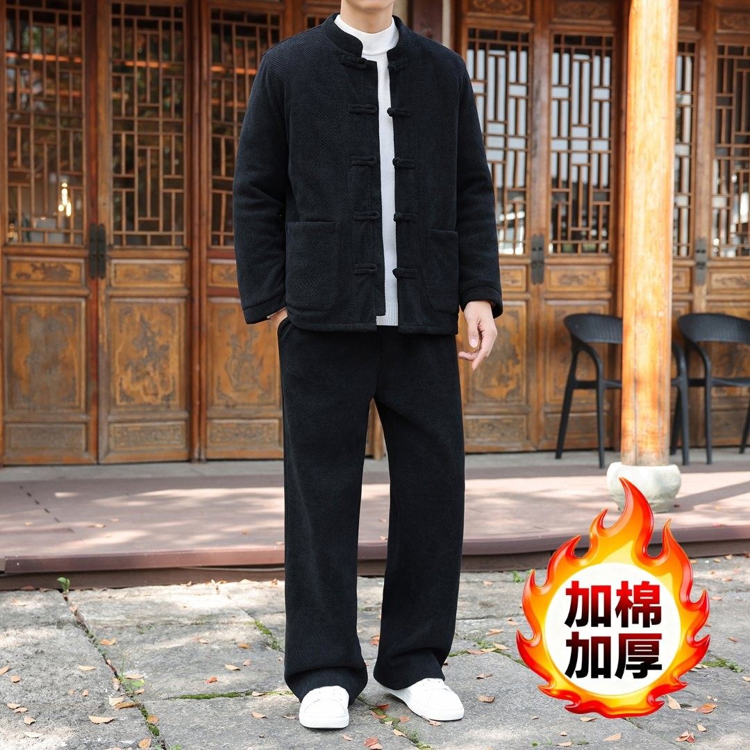 新中式盘扣设计欧棉绒加厚保暖棉衣套装男宽松大码冬季棉裤两件套,男装,时尚套装,淘宝优惠券,粉丝福利购,淘宝优惠卷