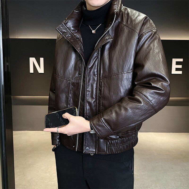 高端防寒PU皮夹克羽绒服男外套