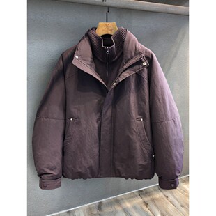 假两件层次针织拼接蓬松白鸭绒羽绒服男高级感冬季防寒保暖外套潮