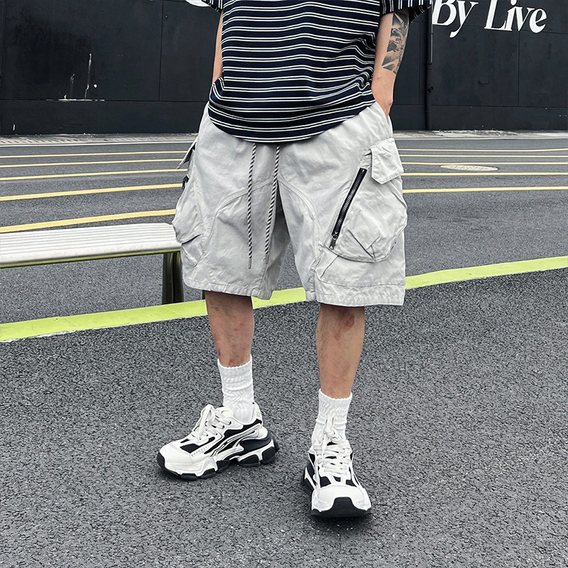 美式高街水洗大口袋工装短裤男