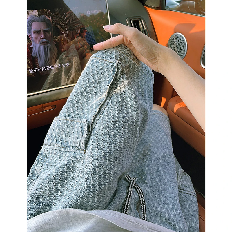 美式肌理感破洞牛仔短裤男大口袋设计工装裤子夏季薄款直筒五分裤