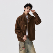 牛皮绒飞机扣复古防风立领夹克男高级感机车皮衣春季 休闲外套 时尚