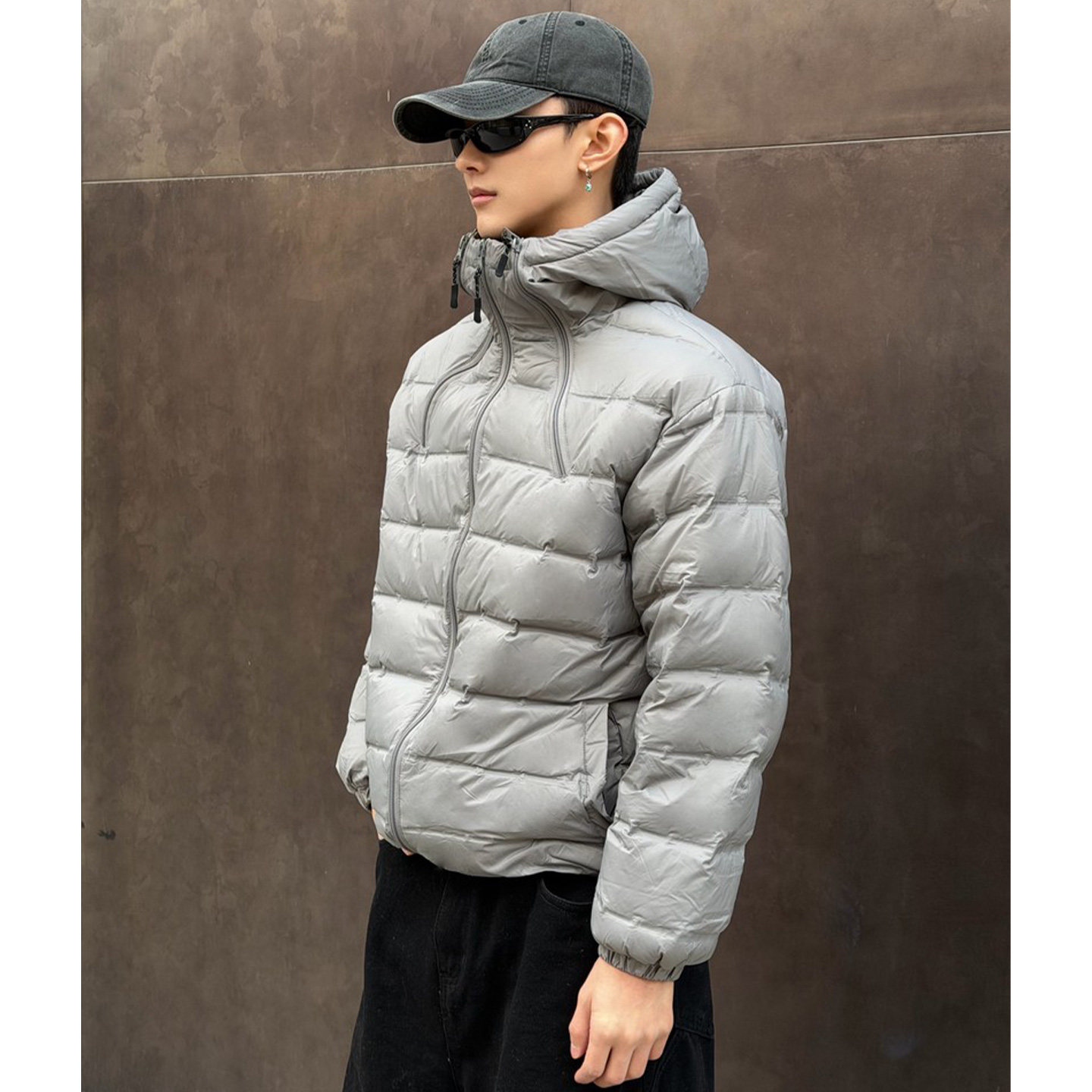 高级感轻量化排骨纹连帽羽绒服男设计感斜拉链冬季防寒保暖外套潮,男装,羽绒服,淘宝优惠券,粉丝福利购,淘宝优惠卷