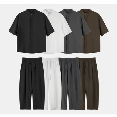 夏季凉感通勤短袖衬衫套装男宽松