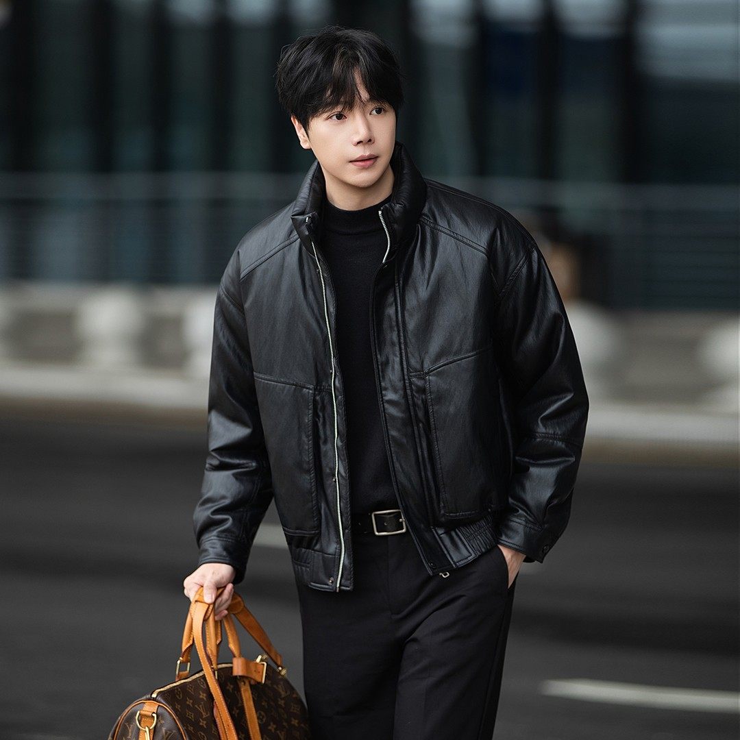 美式高街防寒保暖PU皮夹克羽绒服