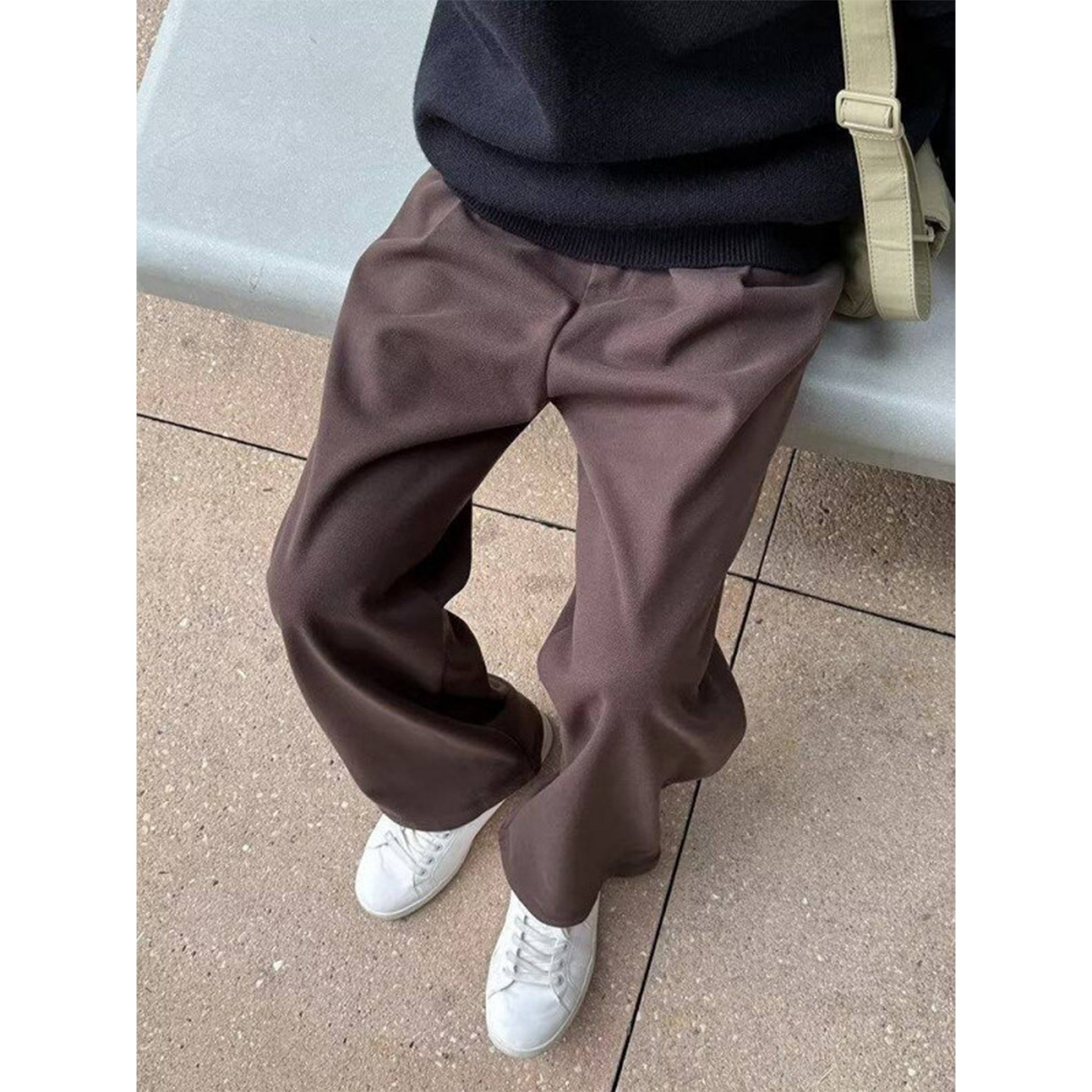 棕咖色高级感毛呢裤子男休闲长裤