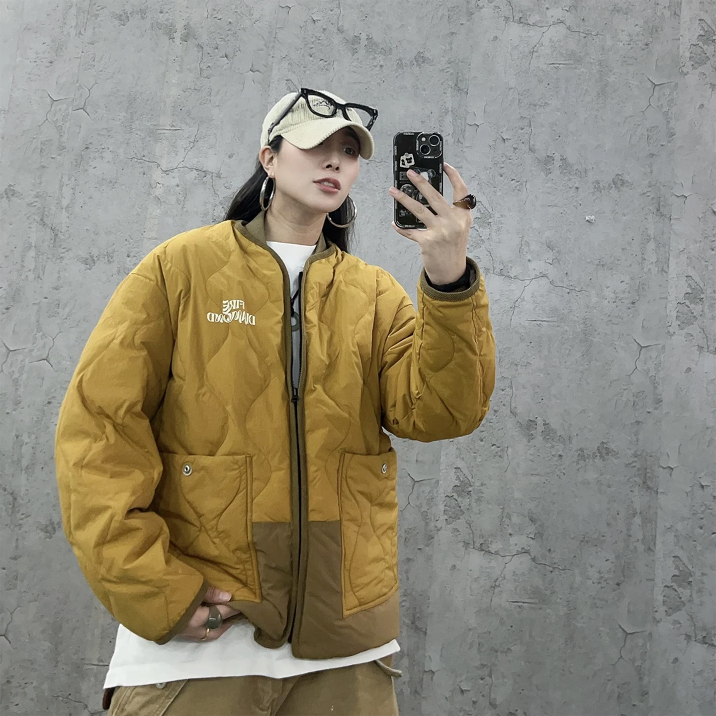 日系复古葫芦格道袍羽绒服男潮牌拼色宽松立领冬季白鸭绒保暖外套