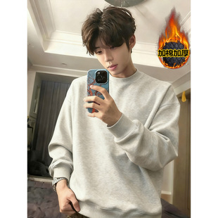 cleanfit白花灰加绒卫衣男秋冬加厚内搭打底衫重磅美式长袖t恤潮