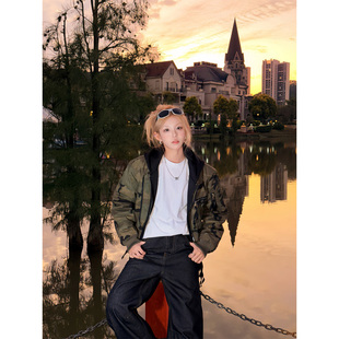 假两件迷彩bomber工装棉衣男美式冬季加厚保暖棒球棉服连帽外套潮