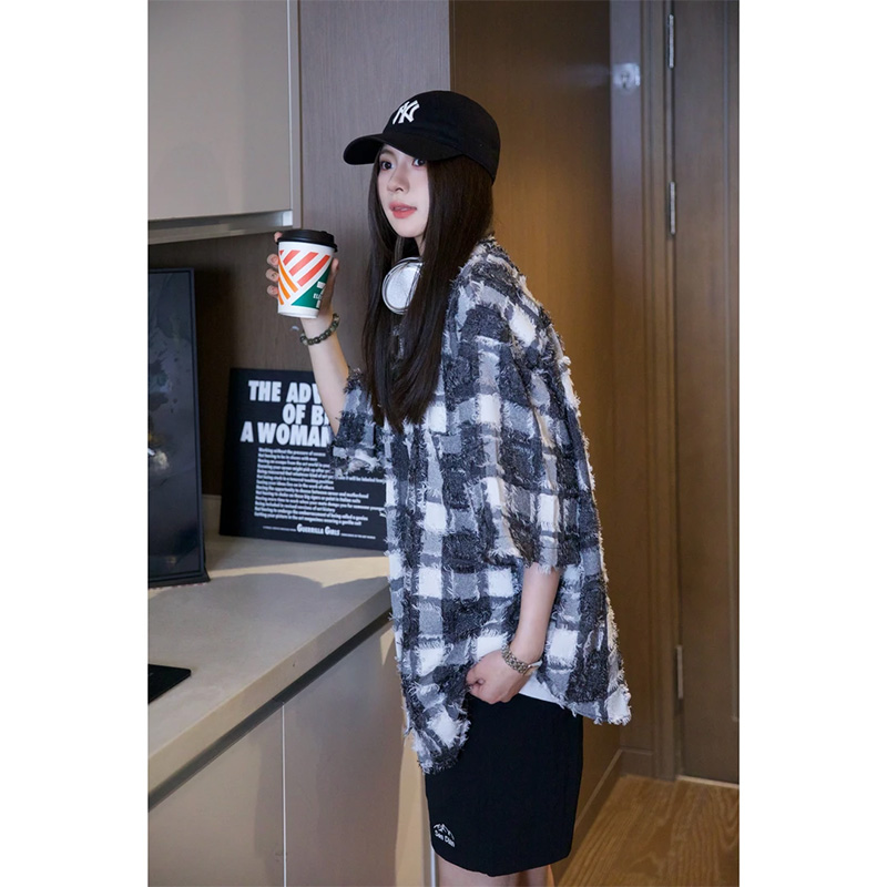 盐系男友风短袖衬衫中性流苏设计