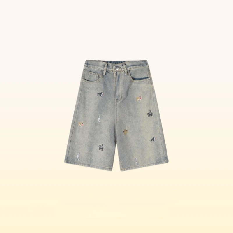 高级感小狗刺绣牛仔短裤男五分裤