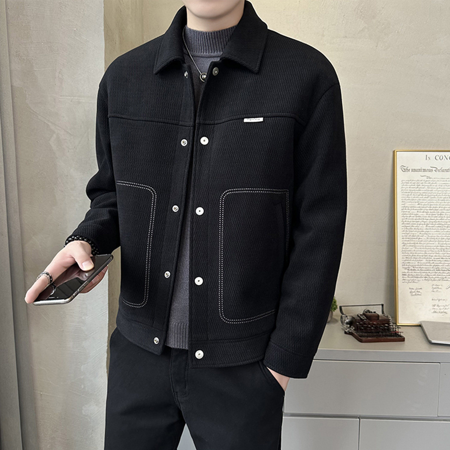冬季加棉加厚毛呢外套男cleanfit潮流百搭棉服时尚保暖妮子棉袄子
