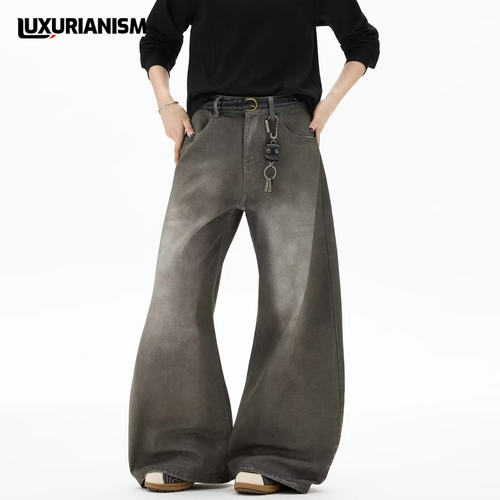 复古水洗廓形牛仔裤男2026春季新款结构弯刀裤潮牌宽松长裤子潮流