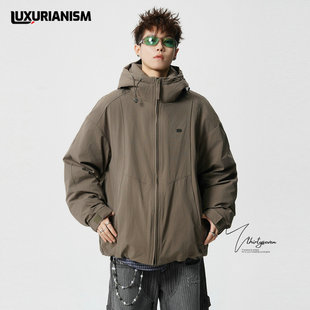 冬季连帽羽绒服男高级感解构拼接青少年流光机能风加厚保暖外套潮