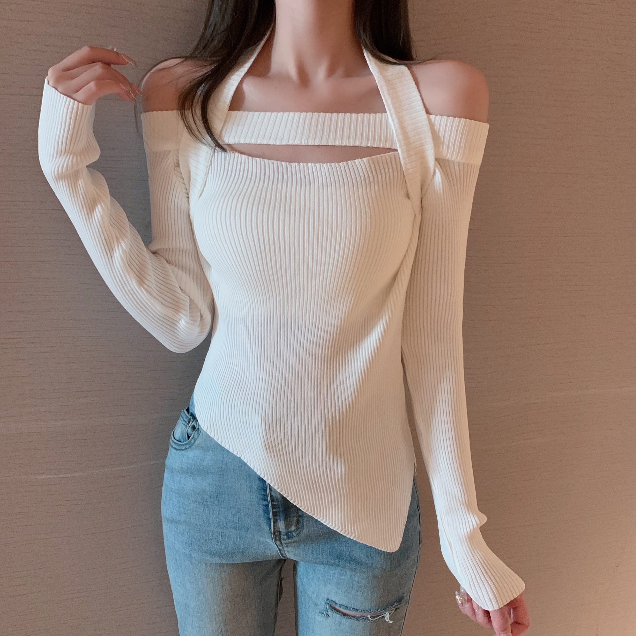 秋冬爵士舞上衣女设计感针织衫小心机长袖短款甜辣jazz衣服装女