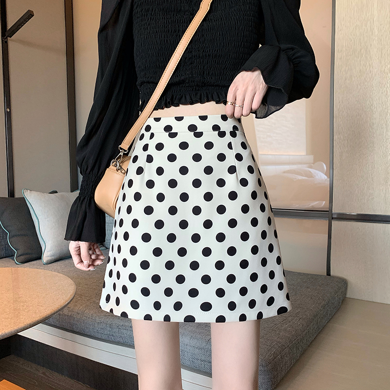 Real shot real price Korean loose high waist versatile A-line skirt students show thin wave point wrap hip skirt skirt skirt skirt