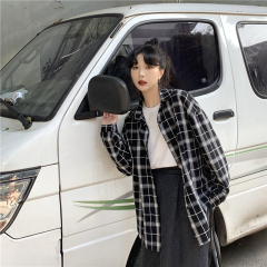 Early spring chic new Lapel cardigan women's relaxed plaid shirt fashion