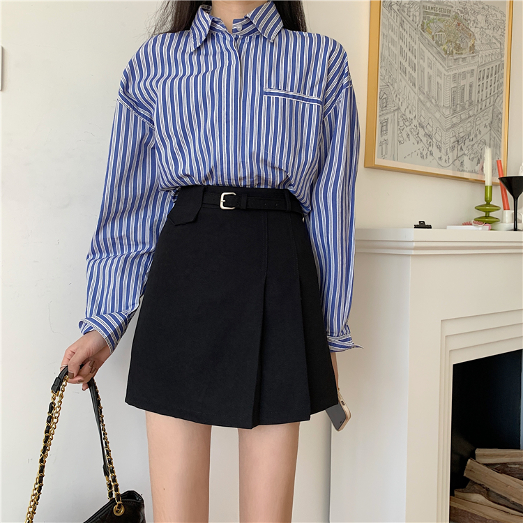 Real shot real price fashion Korean high waist pleated skirt casual anti light lining buttock word skirt