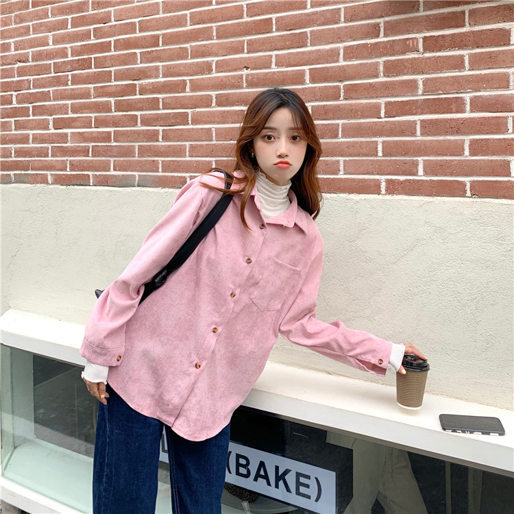 Real price new vintage solid cardigan women's Lapel loose casual shirt trend