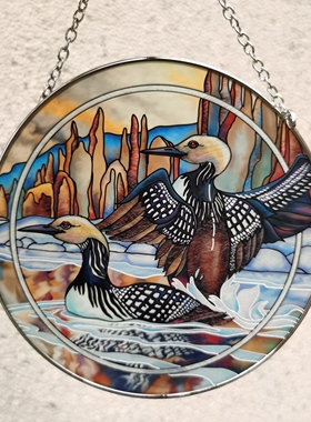 清仓！梦幻鸳鸯戏水AMIA彩绘玻璃挂牌壁饰家居摆件生日礼物女生