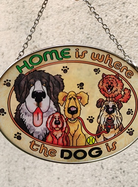 清仓！狗狗家族AMIA彩绘玻璃挂牌挂画家居摆件装饰品生日礼物