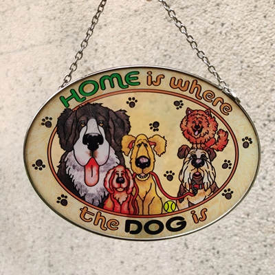 清仓！狗狗家族AMIA彩绘玻璃挂牌挂画家居摆件装饰品生日礼物