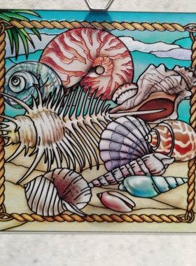 清仓！海螺贝壳AMIA彩绘玻璃挂牌壁饰复古摆件外贸尾货艺术送礼