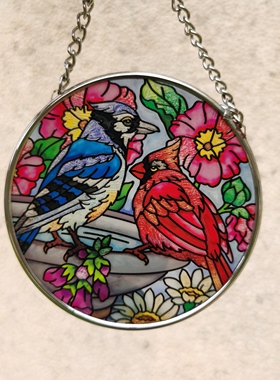 清仓！小鸟AMIA彩绘玻璃挂牌壁饰家居摆件花园露台复古送礼女生