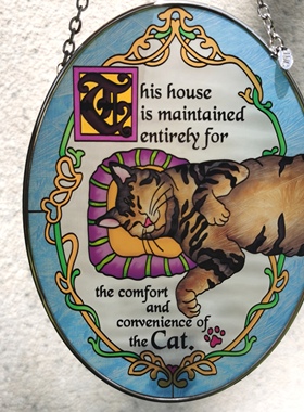 超值清仓！酣睡猫咪AMIA彩绘玻璃挂牌壁饰家居摆件高档艺术收藏