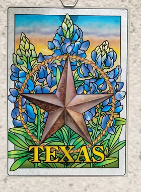 超值！绝美蓝马尾立线彩绘玻璃挂画外贸尾货中古艺术收藏高档送礼