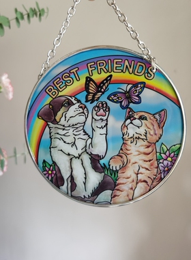 特价！猫和狗好朋友美国amia彩色玻璃挂件壁挂生日乔迁礼物