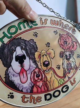 深海吧 特价 狗狗家族美国amia彩绘玻璃挂牌原装盒子生日乔迁礼物