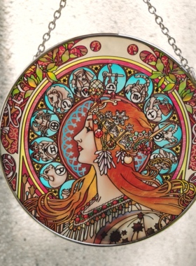 清仓！穆夏Mucha黄道十二宫AMIA彩色玻璃挂牌壁饰家居摆件艺术